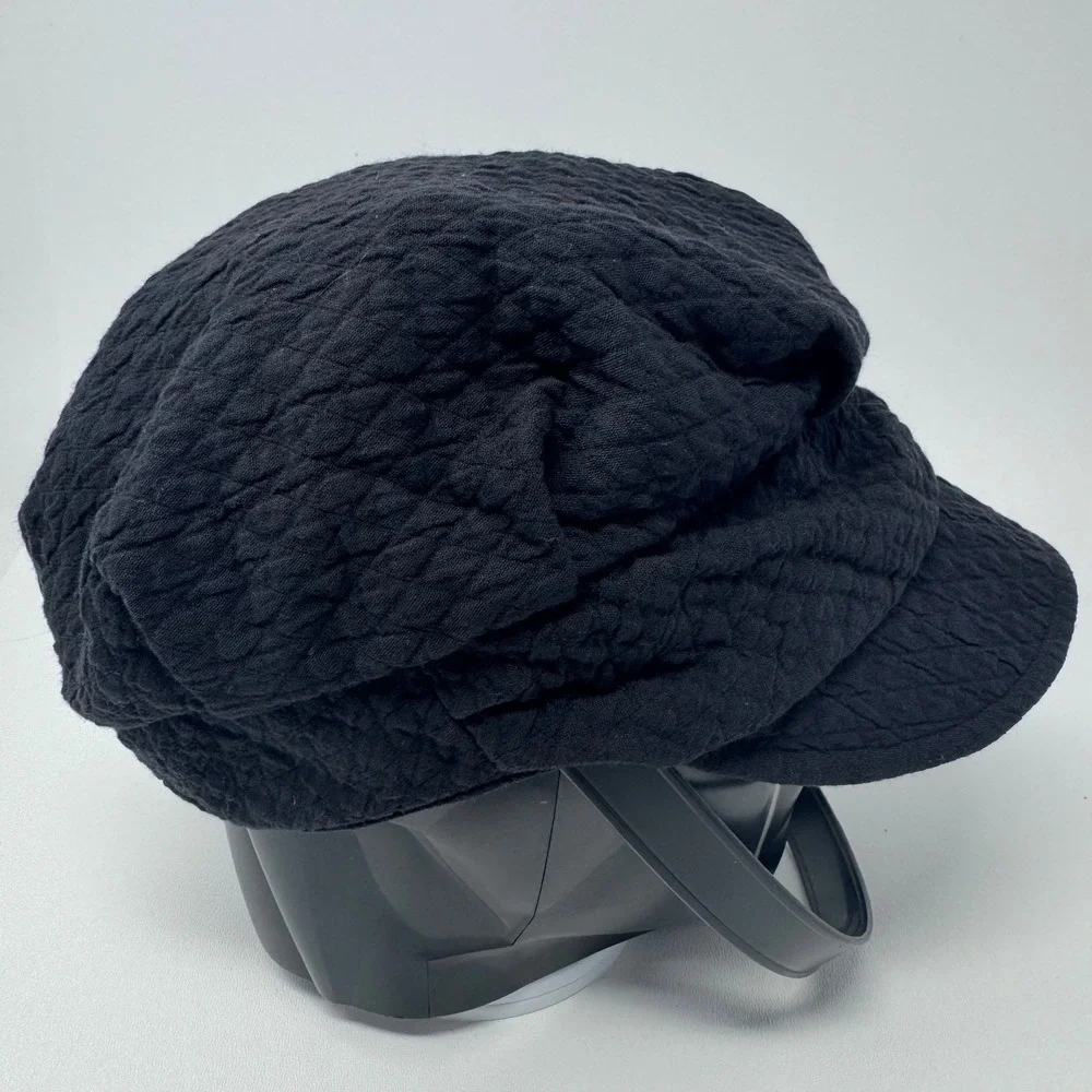 Harley Davidson Black Textured Quilted Newsboy Cap Hat‎ with Blue Embroidery